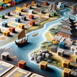 Board Game China Strategy Cubes Boat Strategic board game set in China featuring cubes, boat tokens, and intricate gameplay mechanics