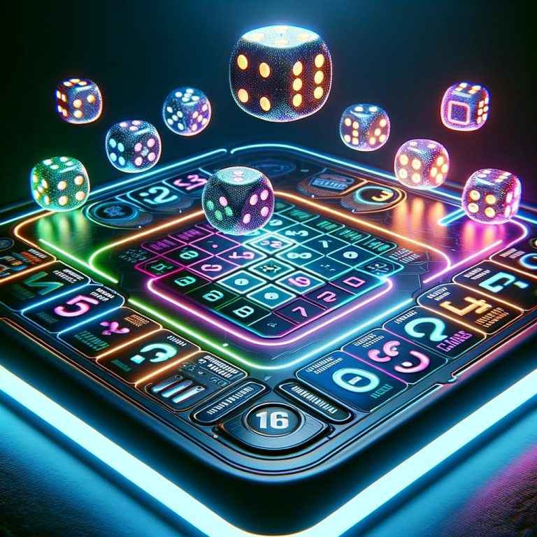 Vibrant neon pop board game strategy with dice - Yahtzee is fun for all ages